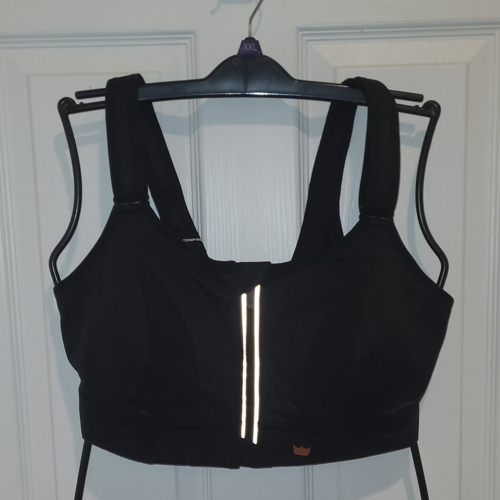 Black Sports Bra with Zipper Closure and Racerback Design
